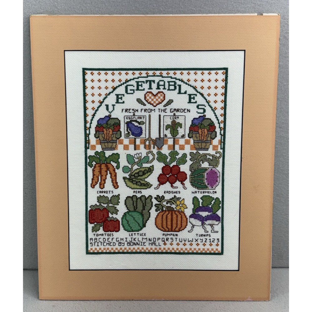 VTG Cross Stitch Vegetable Garden Alphabet Sampler Embroidery Unframed READ
